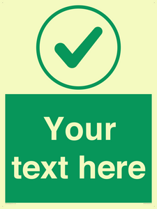 Custom green background, green tick in circle sign